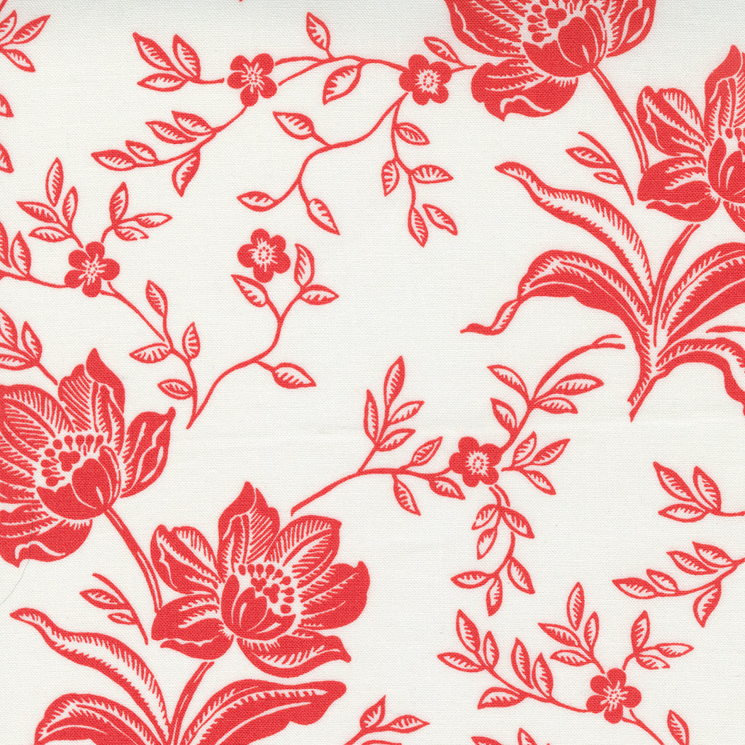 Moda - Fig Tree & Co. - Fresh Fig Favorites - Woodblock Floral - Ivory and Red