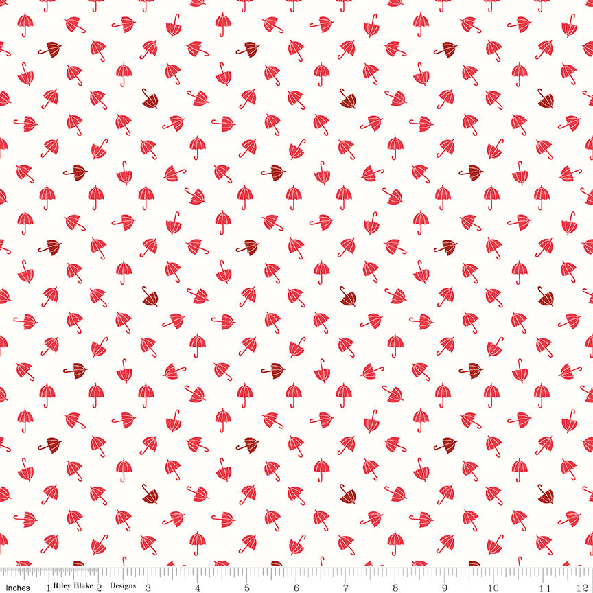Riley Blake - Red Hot - Polka Dot Chair - Umbrellas - Cream