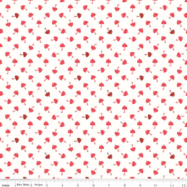 Riley Blake - Red Hot - Polka Dot Chair - Umbrellas - Cream