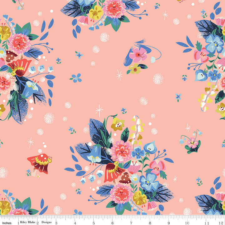 Riley Blake - Jill Howarth - Down the Rabbit Hole - Caterpillar Floral - Coral