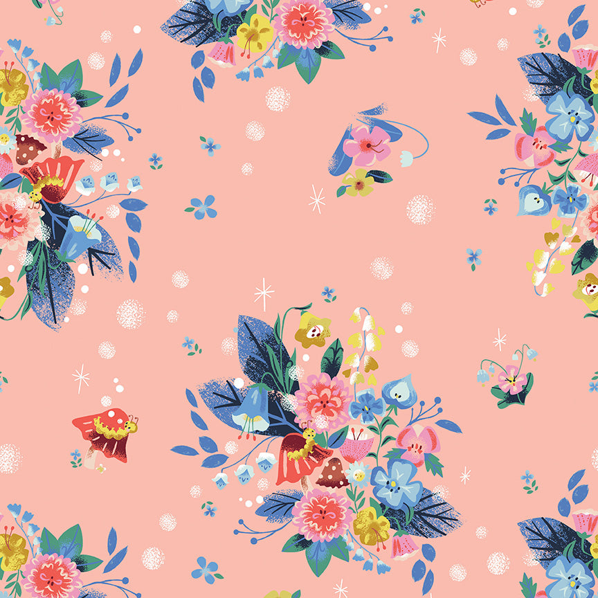 Riley Blake - Jill Howarth - Down the Rabbit Hole - Caterpillar Floral - Coral