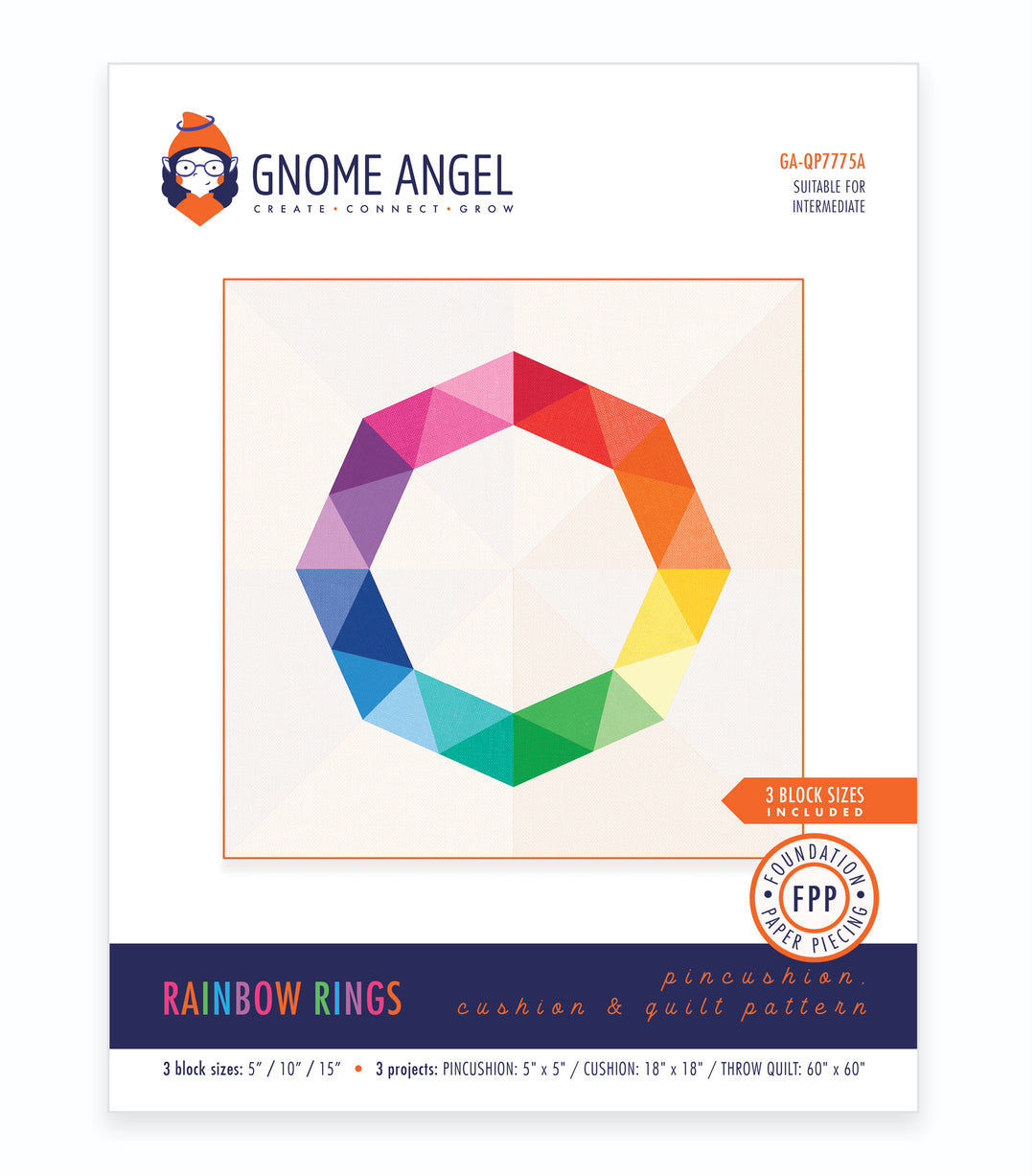 PATTERN: Rainbow Rings: Single Block Quilt with Pincushion and Cushion