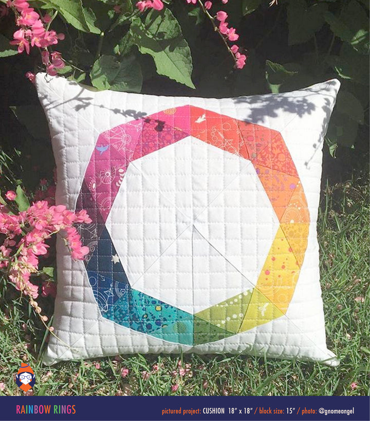 PATTERN: Rainbow Rings: Single Block Quilt with Pincushion and Cushion