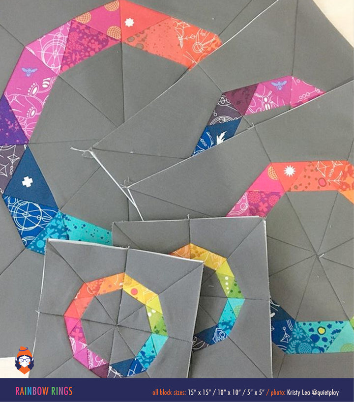 PATTERN: Rainbow Rings: Single Block Quilt with Pincushion and Cushion