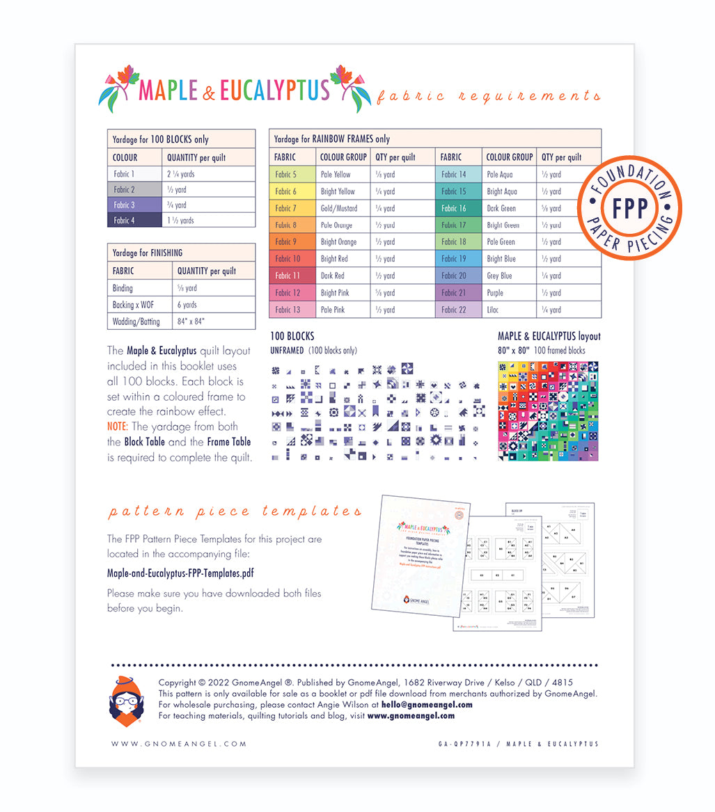 PATTERN: Maple & Eucalyptus - PDF DIGITAL PATTERN - Foundation Paper Pieced (FPP)