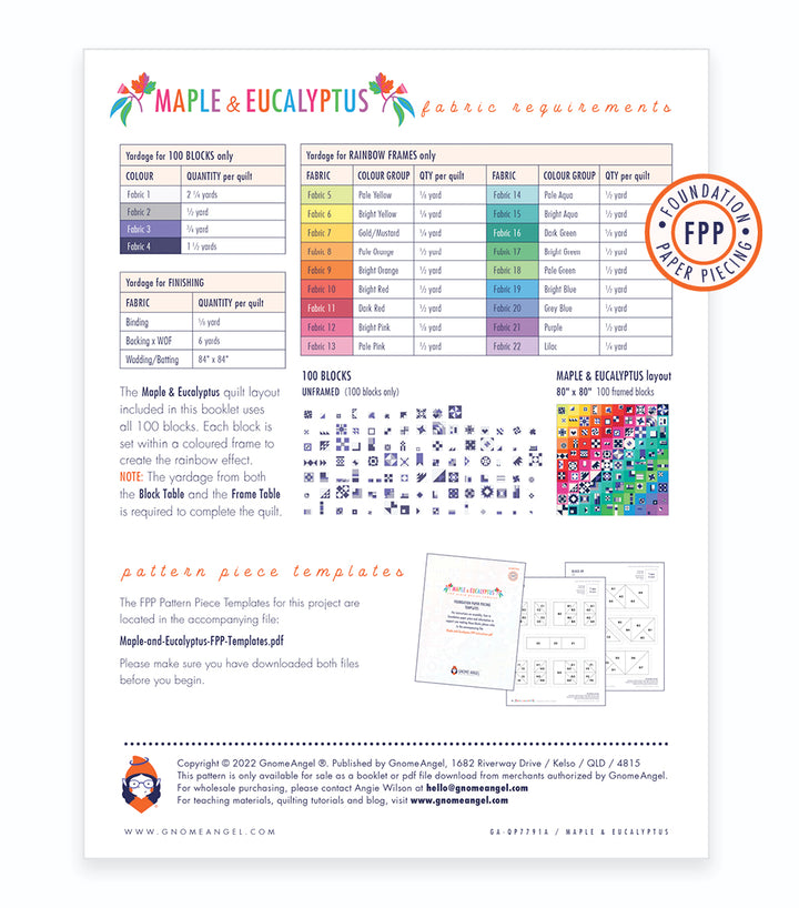 PATTERN: Maple & Eucalyptus - PDF DIGITAL PATTERN - Foundation Paper Pieced (FPP)