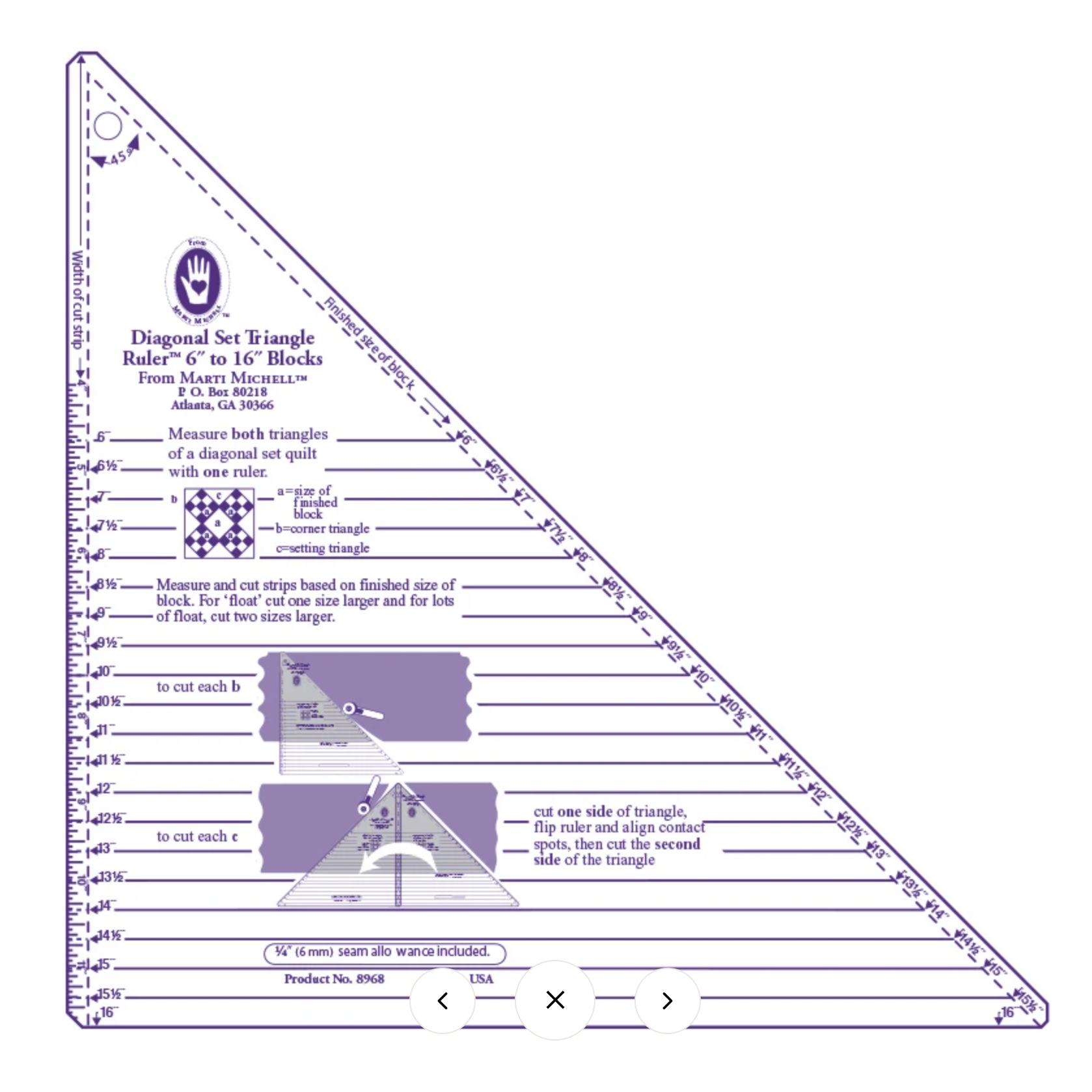 Marti Michell 12 60 Degree Triangle Ruler-3 To 12 Inches Finished