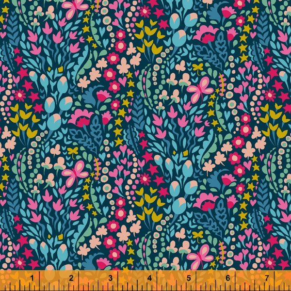 Windham Fabrics - Sally Kelly - Eden - Flower Blanket - Dark Blue