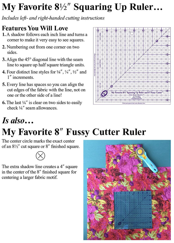 8.5" Squaring Up Ruler + 8" Fussy Cutter - Marti Michell