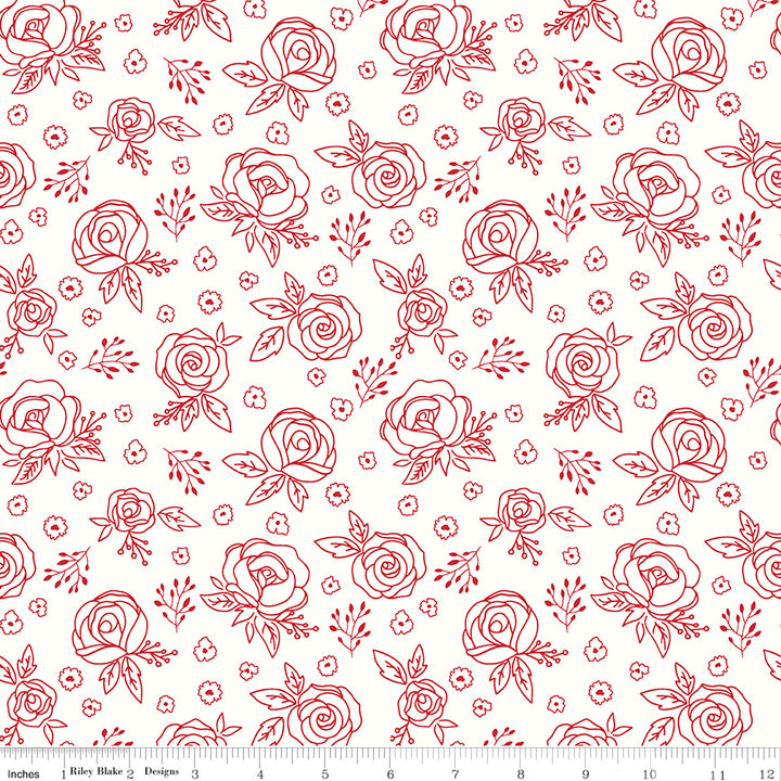 Riley Blake - Red Hot - Hello Melly Designs - Roses - Cream