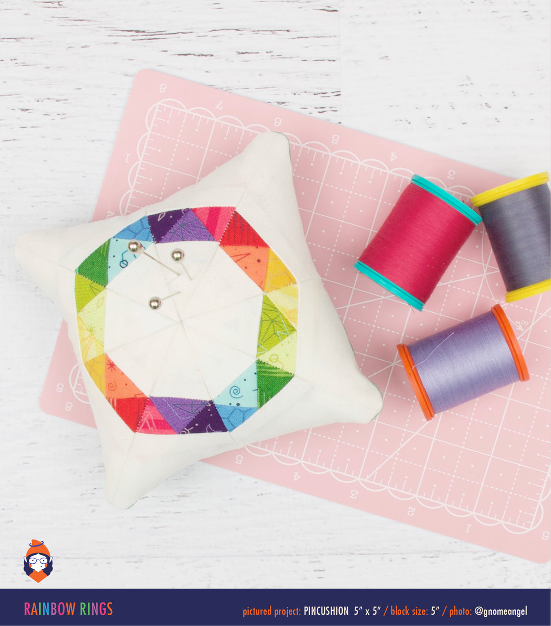 PATTERN: Rainbow Rings: Single Block Quilt with Pincushion and Cushion