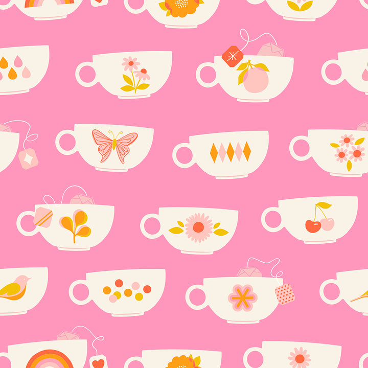 Ruby Star Society - Moda - Camellia - Tea Cups - Flamingo