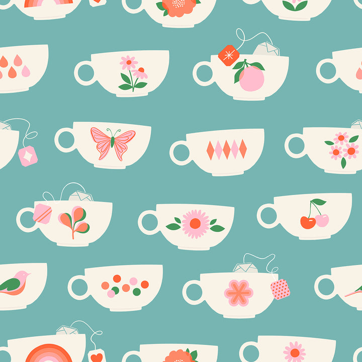 Ruby Star Society - Moda - Camellia - Tea Cups - Turquoise