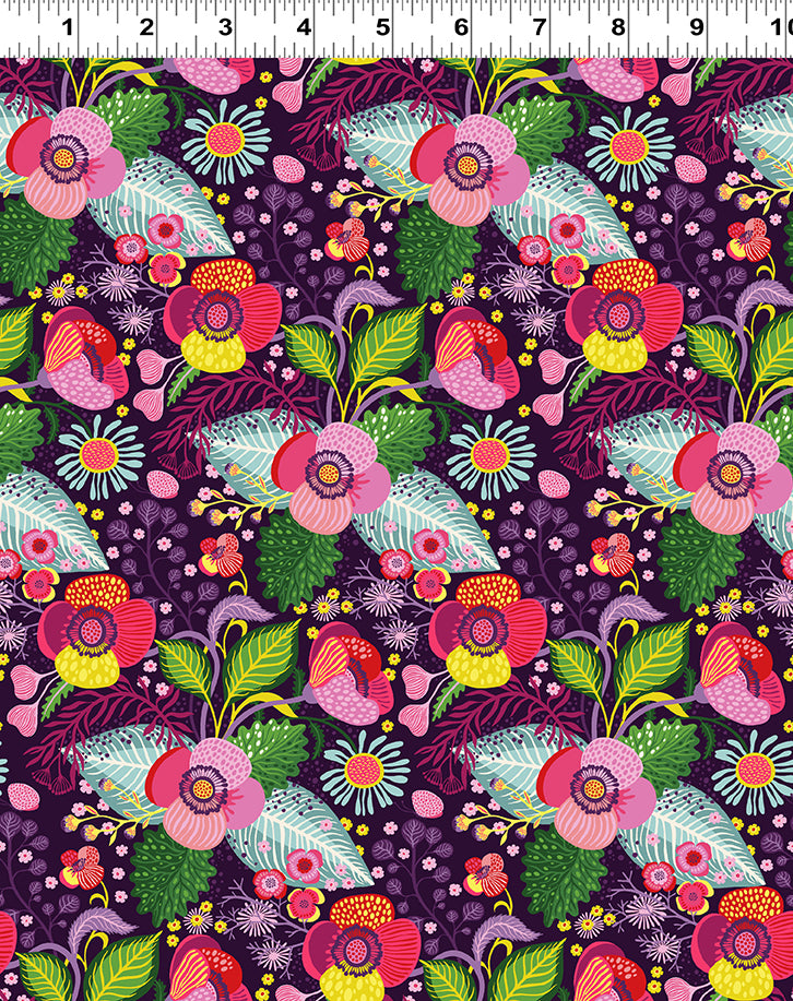 Clothworks - Helen Dardik - Floribunda - Fancy Floral - Indigo